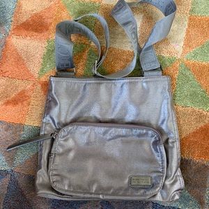 Super light, metallic silver nylon crossbody